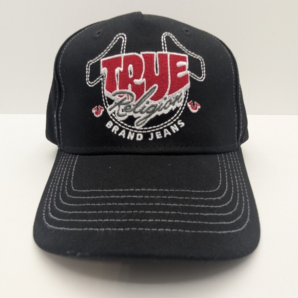 True Religion Brand Jeans Jet Black Embroidered Snapback Hat TR4244 Mens OS